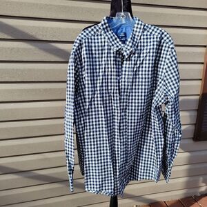 George Classic Fit Men's Long Sleeve Navy White Dress Button up Shirt sz 2XL